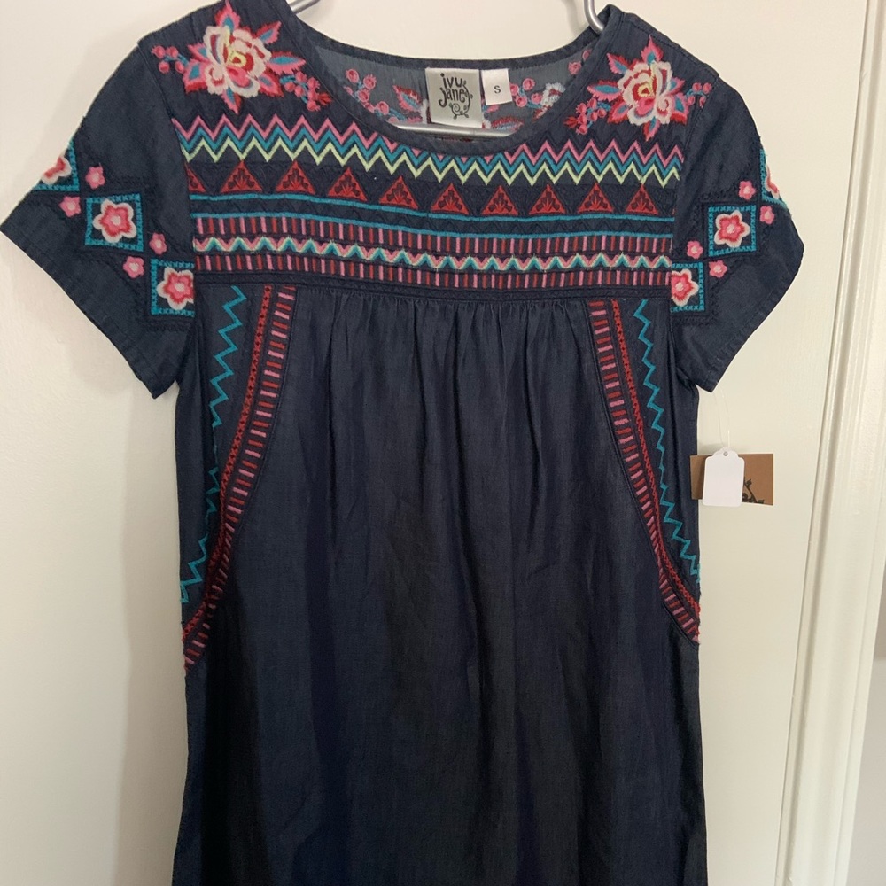 Denim embroidered dress